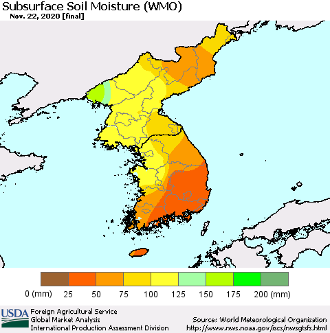 Korea Subsurface Soil Moisture (WMO) Thematic Map For 11/16/2020 - 11/22/2020