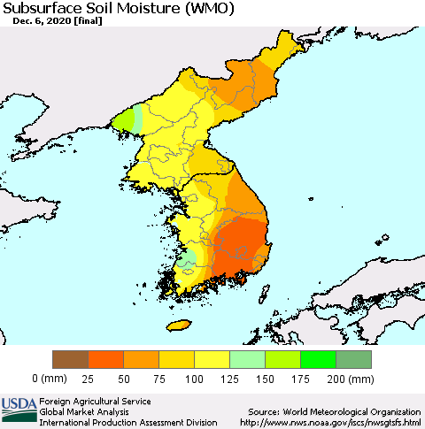 Korea Subsurface Soil Moisture (WMO) Thematic Map For 11/30/2020 - 12/6/2020