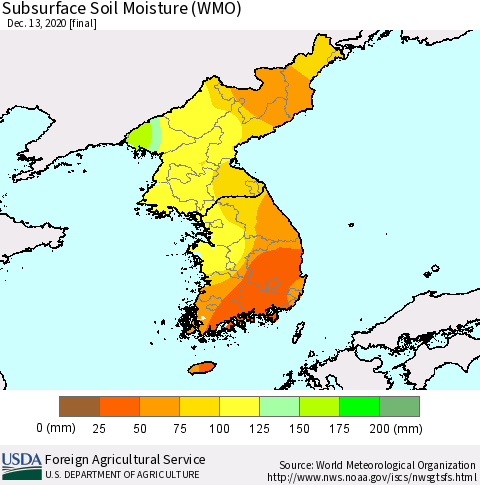 Korea Subsurface Soil Moisture (WMO) Thematic Map For 12/7/2020 - 12/13/2020