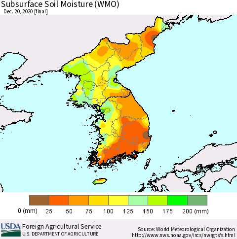 Korea Subsurface Soil Moisture (WMO) Thematic Map For 12/14/2020 - 12/20/2020