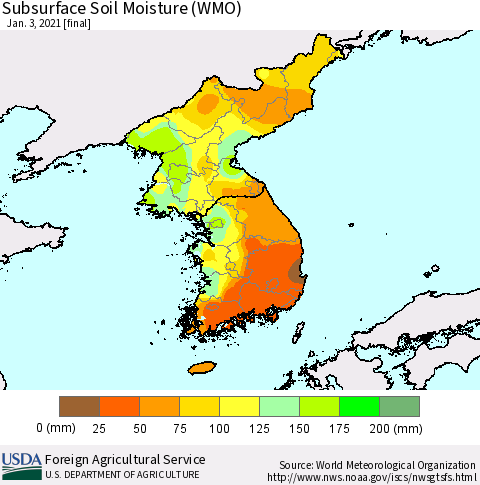 Korea Subsurface Soil Moisture (WMO) Thematic Map For 12/28/2020 - 1/3/2021