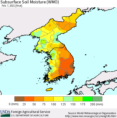 Korea Subsurface Soil Moisture (WMO) Thematic Map For 2/1/2021 - 2/7/2021