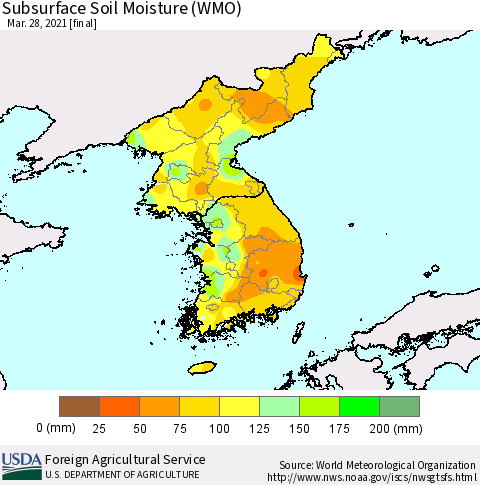 Korea Subsurface Soil Moisture (WMO) Thematic Map For 3/22/2021 - 3/28/2021