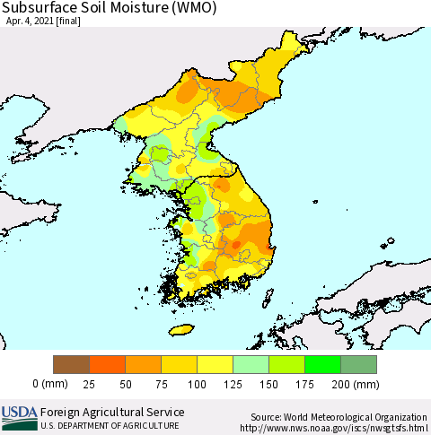Korea Subsurface Soil Moisture (WMO) Thematic Map For 3/29/2021 - 4/4/2021