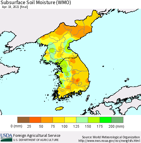 Korea Subsurface Soil Moisture (WMO) Thematic Map For 4/12/2021 - 4/18/2021