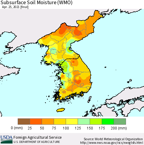 Korea Subsurface Soil Moisture (WMO) Thematic Map For 4/19/2021 - 4/25/2021