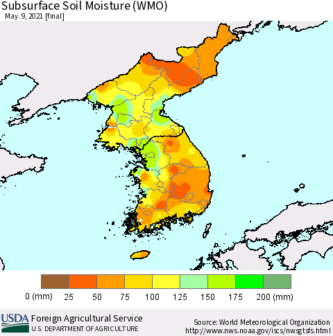 Korea Subsurface Soil Moisture (WMO) Thematic Map For 5/3/2021 - 5/9/2021