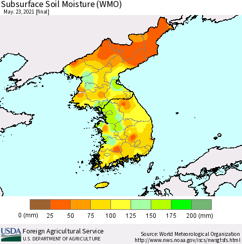 Korea Subsurface Soil Moisture (WMO) Thematic Map For 5/17/2021 - 5/23/2021