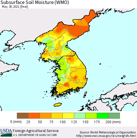 Korea Subsurface Soil Moisture (WMO) Thematic Map For 5/24/2021 - 5/30/2021