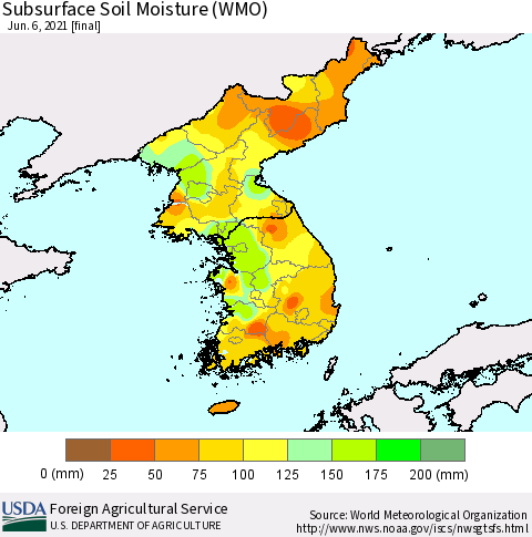 Korea Subsurface Soil Moisture (WMO) Thematic Map For 5/31/2021 - 6/6/2021