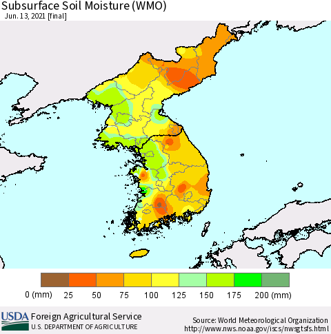 Korea Subsurface Soil Moisture (WMO) Thematic Map For 6/7/2021 - 6/13/2021