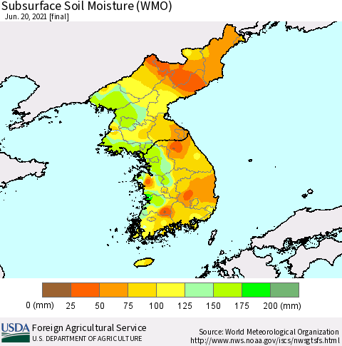 Korea Subsurface Soil Moisture (WMO) Thematic Map For 6/14/2021 - 6/20/2021