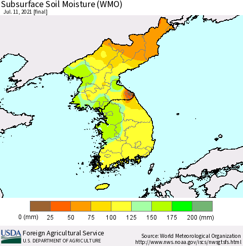 Korea Subsurface Soil Moisture (WMO) Thematic Map For 7/5/2021 - 7/11/2021