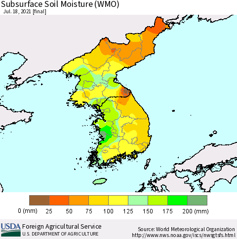 Korea Subsurface Soil Moisture (WMO) Thematic Map For 7/12/2021 - 7/18/2021