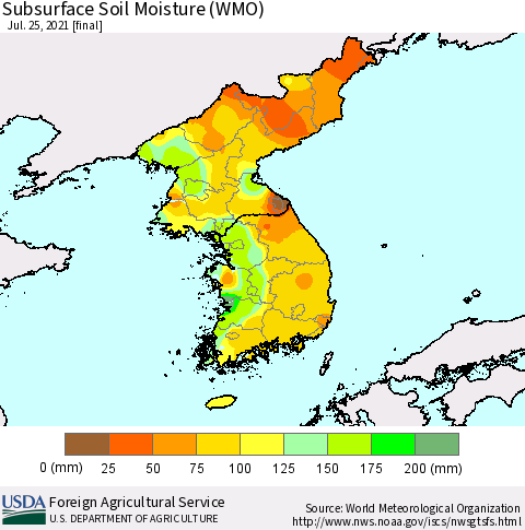 Korea Subsurface Soil Moisture (WMO) Thematic Map For 7/19/2021 - 7/25/2021