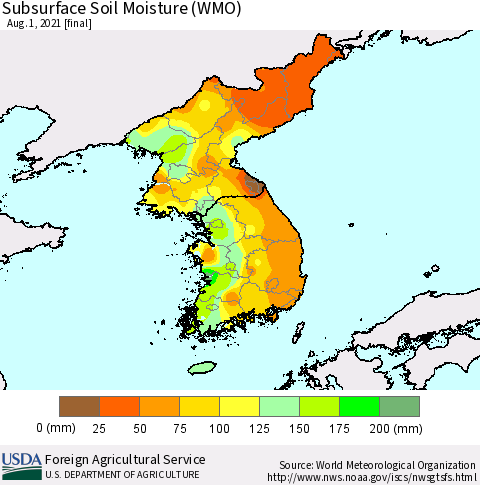 Korea Subsurface Soil Moisture (WMO) Thematic Map For 7/26/2021 - 8/1/2021