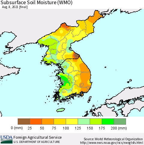 Korea Subsurface Soil Moisture (WMO) Thematic Map For 8/2/2021 - 8/8/2021