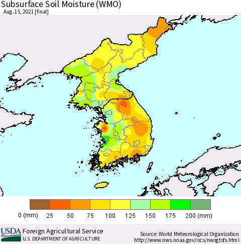 Korea Subsurface Soil Moisture (WMO) Thematic Map For 8/9/2021 - 8/15/2021