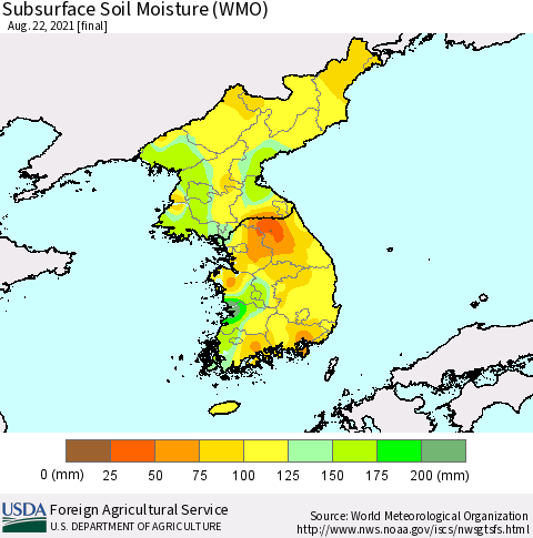 Korea Subsurface Soil Moisture (WMO) Thematic Map For 8/16/2021 - 8/22/2021
