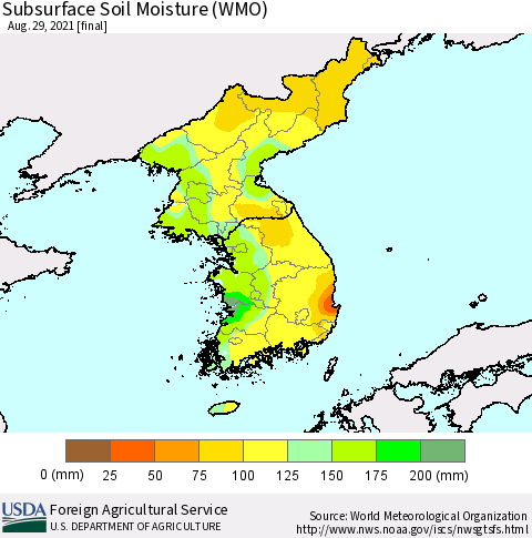 Korea Subsurface Soil Moisture (WMO) Thematic Map For 8/23/2021 - 8/29/2021