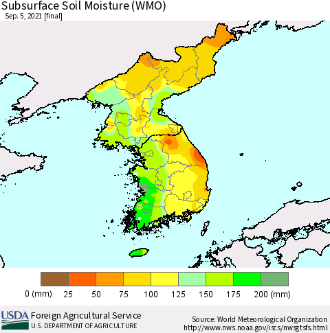 Korea Subsurface Soil Moisture (WMO) Thematic Map For 8/30/2021 - 9/5/2021