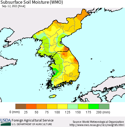 Korea Subsurface Soil Moisture (WMO) Thematic Map For 9/6/2021 - 9/12/2021
