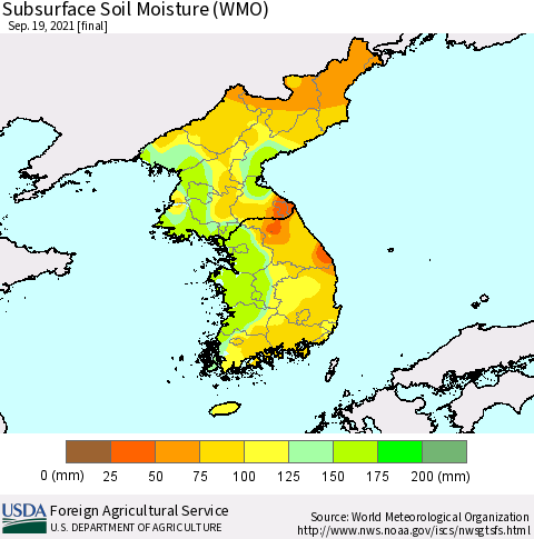 Korea Subsurface Soil Moisture (WMO) Thematic Map For 9/13/2021 - 9/19/2021