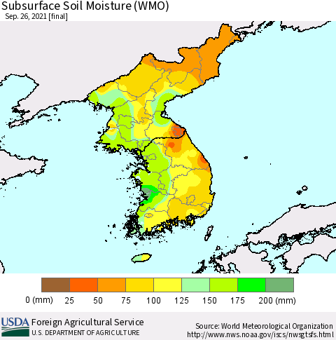 Korea Subsurface Soil Moisture (WMO) Thematic Map For 9/20/2021 - 9/26/2021