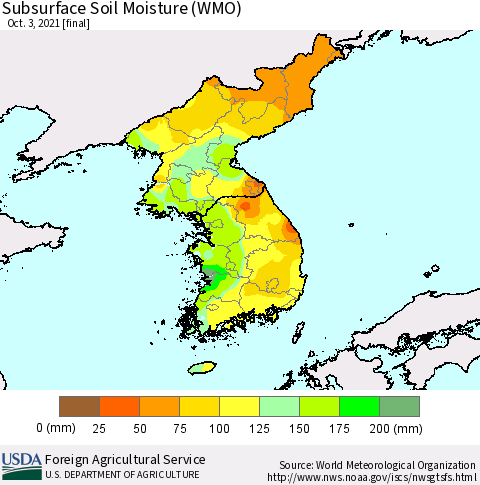 Korea Subsurface Soil Moisture (WMO) Thematic Map For 9/27/2021 - 10/3/2021
