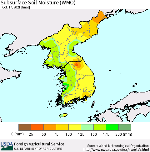 Korea Subsurface Soil Moisture (WMO) Thematic Map For 10/11/2021 - 10/17/2021