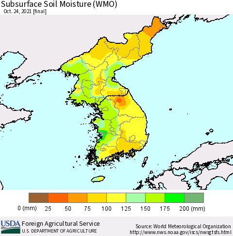 Korea Subsurface Soil Moisture (WMO) Thematic Map For 10/18/2021 - 10/24/2021