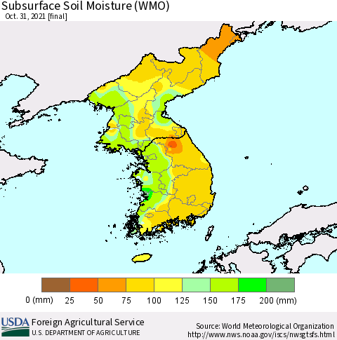 Korea Subsurface Soil Moisture (WMO) Thematic Map For 10/25/2021 - 10/31/2021