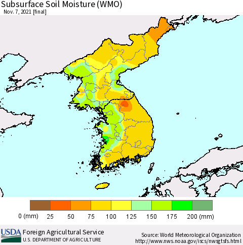 Korea Subsurface Soil Moisture (WMO) Thematic Map For 11/1/2021 - 11/7/2021