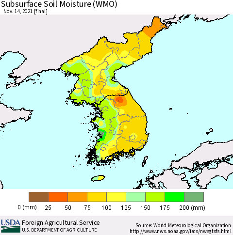 Korea Subsurface Soil Moisture (WMO) Thematic Map For 11/8/2021 - 11/14/2021