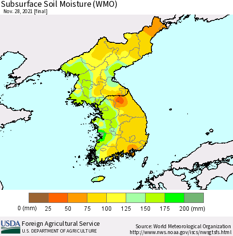 Korea Subsurface Soil Moisture (WMO) Thematic Map For 11/22/2021 - 11/28/2021
