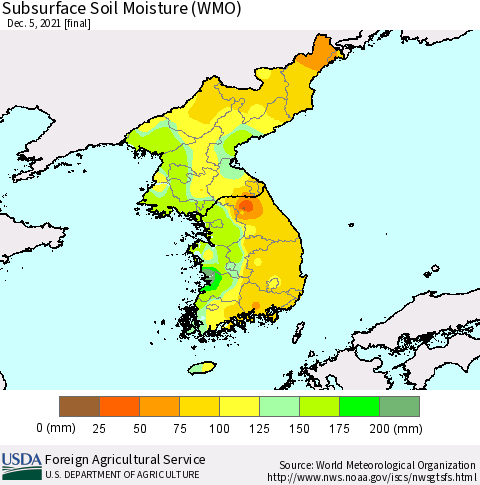 Korea Subsurface Soil Moisture (WMO) Thematic Map For 11/29/2021 - 12/5/2021