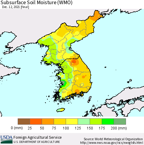 Korea Subsurface Soil Moisture (WMO) Thematic Map For 12/6/2021 - 12/12/2021