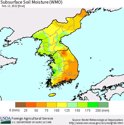 Korea Subsurface Soil Moisture (WMO) Thematic Map For 2/7/2022 - 2/13/2022