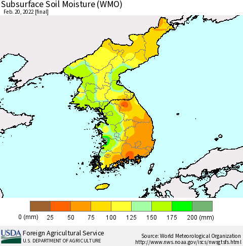 Korea Subsurface Soil Moisture (WMO) Thematic Map For 2/14/2022 - 2/20/2022