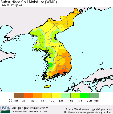 Korea Subsurface Soil Moisture (WMO) Thematic Map For 2/21/2022 - 2/27/2022