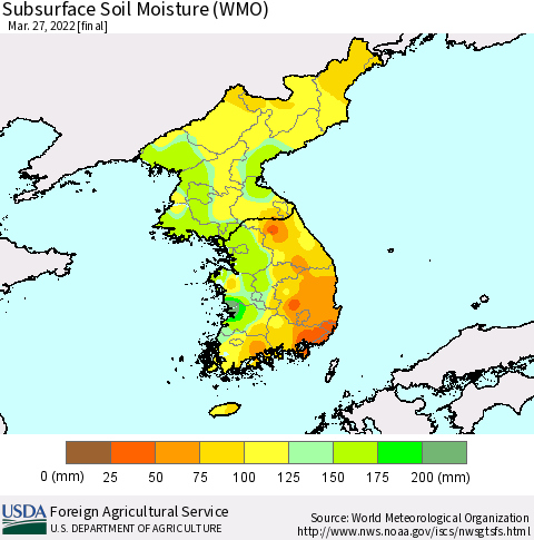 Korea Subsurface Soil Moisture (WMO) Thematic Map For 3/21/2022 - 3/27/2022