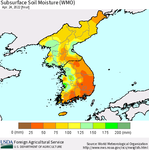 Korea Subsurface Soil Moisture (WMO) Thematic Map For 4/18/2022 - 4/24/2022
