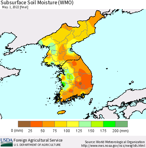 Korea Subsurface Soil Moisture (WMO) Thematic Map For 4/25/2022 - 5/1/2022