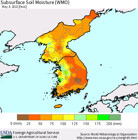 Korea Subsurface Soil Moisture (WMO) Thematic Map For 5/2/2022 - 5/8/2022