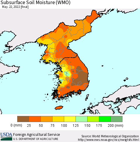 Korea Subsurface Soil Moisture (WMO) Thematic Map For 5/16/2022 - 5/22/2022