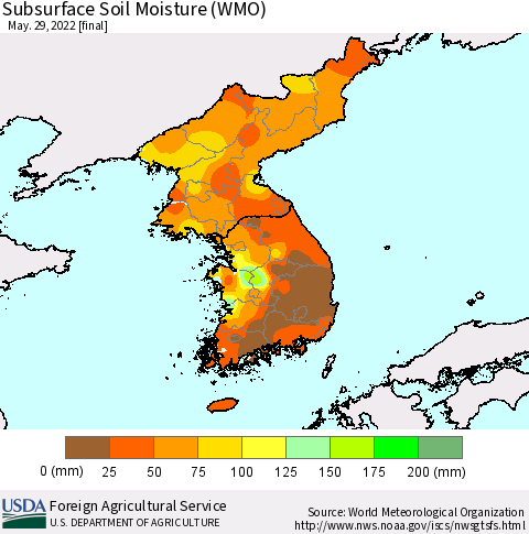 Korea Subsurface Soil Moisture (WMO) Thematic Map For 5/23/2022 - 5/29/2022