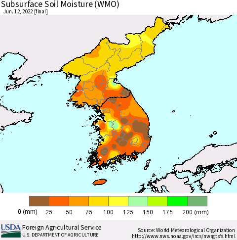 Korea Subsurface Soil Moisture (WMO) Thematic Map For 6/6/2022 - 6/12/2022