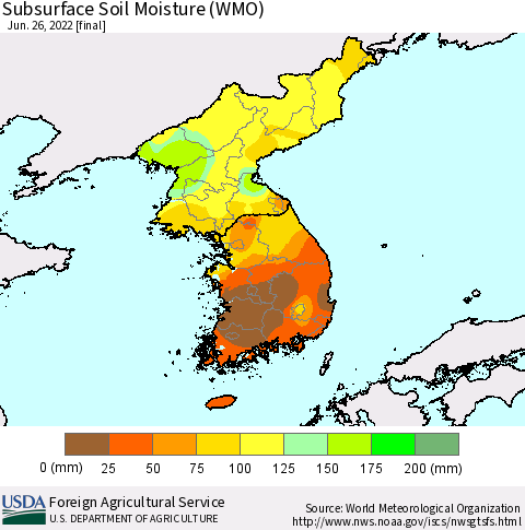 Korea Subsurface Soil Moisture (WMO) Thematic Map For 6/20/2022 - 6/26/2022
