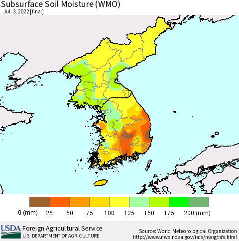 Korea Subsurface Soil Moisture (WMO) Thematic Map For 6/27/2022 - 7/3/2022