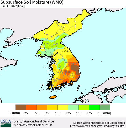 Korea Subsurface Soil Moisture (WMO) Thematic Map For 7/11/2022 - 7/17/2022
